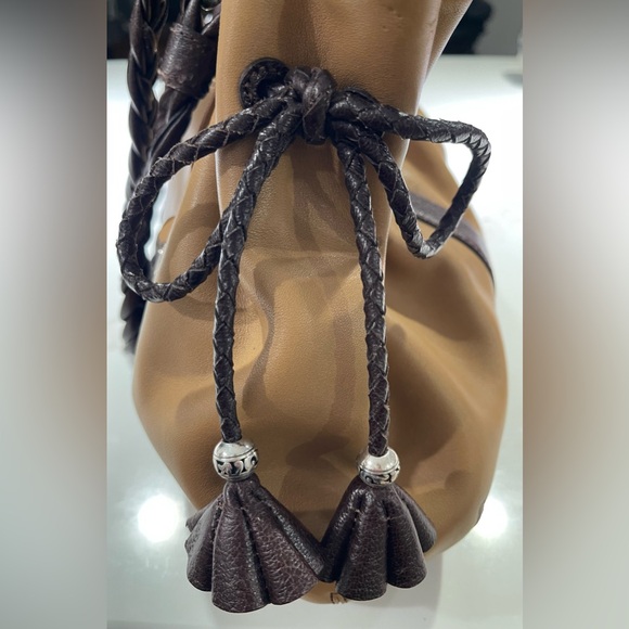 BRIGHTON Leather Shoulder Bag, Braided handles, Camel with brown trim - Picture 3 of 14